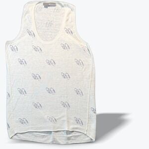 360SWEATER White Linen Blend Knit Tank Top Preppy‎ Coastal Sandal Print Small